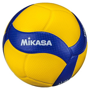 Мяч вол. "MIKASA V300W", р.5, синт.кожа (микрофиб),FIVB Appr, 8 пан, клееный, бут.кам, сине-желт